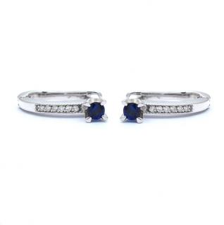 Cercei din aur alb de 14K cu diamante 0.11 ct si safire 0.42 ct
