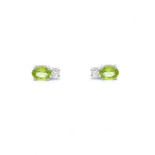 Cercei din aur alb de 14K cu diamante 0.14 ct si peridot 1.50 ct