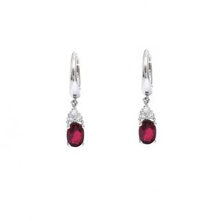 Cercei din aur alb de 14K cu diamante 0.22 ct si rubine 2.33 ct