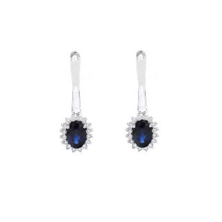 Cercei din aur alb de 14K cu diamante 0.28 ct si safire 2.45 ct