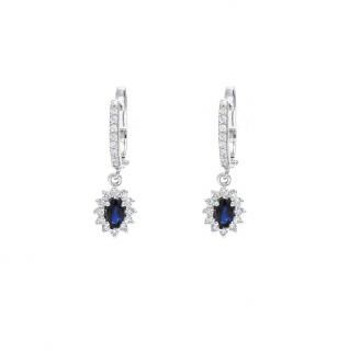 Cercei din aur alb de 14K cu diamante 0.45 ct si safire 0.62 ct
