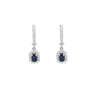 Cercei din aur alb de 14K cu diamante 0.51 ct si safire 0.53 ct