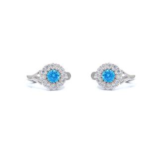 Cercei din aur alb de 14K cu zirconiu si topaz