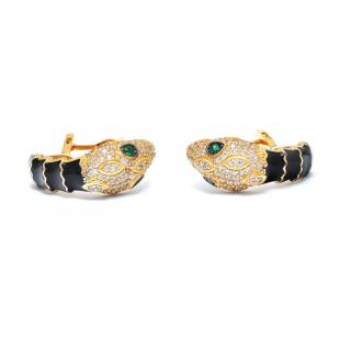 Cercei din aur galben de 14K cu agate verde , zirconiu si enamel