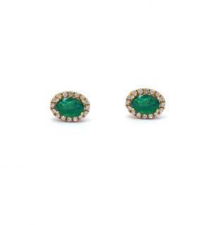 Cercei din aur galben de 14K cu diamante 0.14 ct  si smaralde 0.84 ct