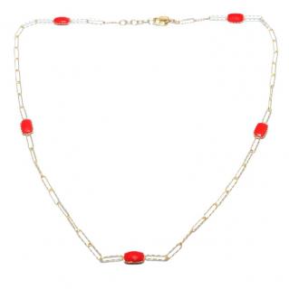 Colier din aur galben de 14K  cu coral