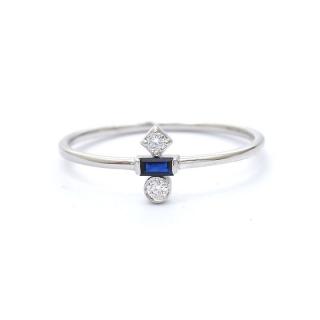 Inel din aur alb de 14K cu diamante 0.06 ct si safir 0.08 ct