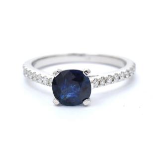 Inel din aur alb de 14K cu diamante 0.21 ct si safir 1.25 ct