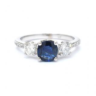 Inel din aur alb de 14K cu diamante 0.72 ct si safir 0.96 ct