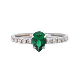 Inel din aur alb de 14K cu zirconiu si agate verde