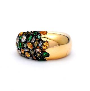 Inel din aur galben de 14K cu topaz galben,agate verde, peridot si zirconiu