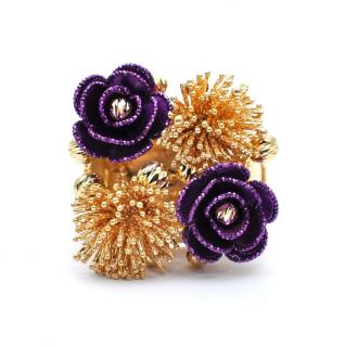 Inel din aur galben si violet de 14K decorat cu floare