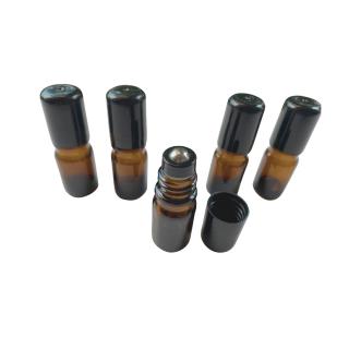 Recipient rollon ambra 5ml, cu capac negru  - set 5 buc