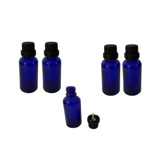 Sticla albastra cu capac tip 2 picurator sigilabil negru 30ml - set 5 buc