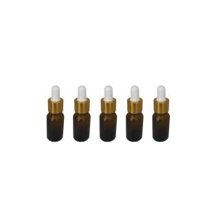 Sticla ambra cu pipeta si capac alb-auriu 5ml - set 5 buc