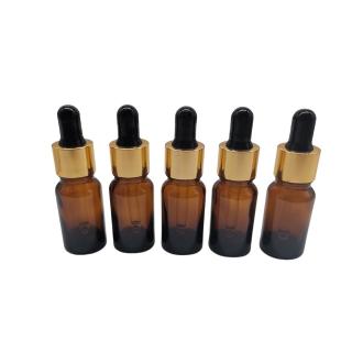 Sticla ambra cu pipeta si capac negru-auriu 10ml - set 5 buc