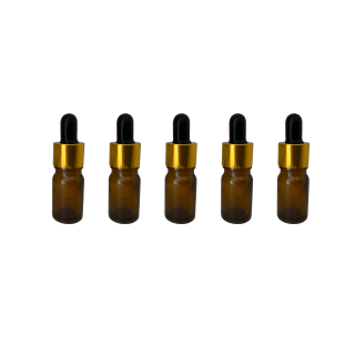 Sticla ambra cu pipeta si capac negru-auriu 5ml - set 5 buc