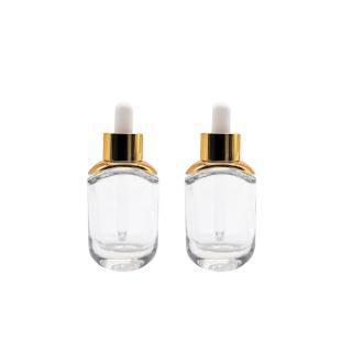 Sticla transparenta cu pipeta si capac alb-auriu 30ml - set 2 buc