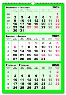 Calendar de perete Triptic 3 culori verde, CT