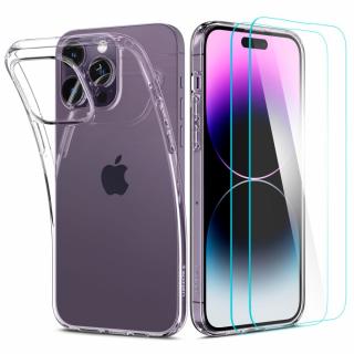 Husa pentru iPhone 14 Pro + 2x Folie - Spigen Crystal Pack 360 - Crystal Clear