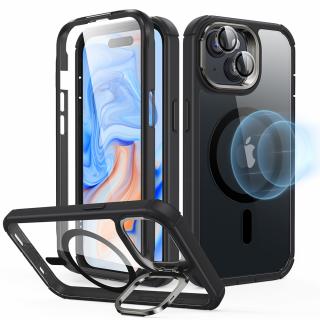 Husa pentru iPhone 15 Plus + Folie - ESR Armor Tough Kickstand HaloLock - Clear Black