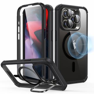 Husa pentru iPhone 15 Pro + Folie - ESR Armor Tough Kickstand HaloLock - Clear Black