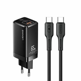 Incarcator priza 2x Type-C, USB 65W + Cablu Type-C PD100WUSAMS Kit, MTXLOGTC01, Negru