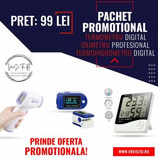 Pachet Promotional Termometru Digital + Hygrometru Camera cu Ceas + Oximetru