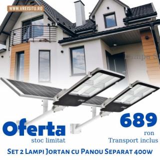 Set 2x Lampa Solara Stradala Jortan400W cu panou separat