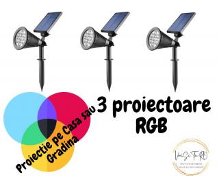 Set 3 Proiector LED Solar RGB pentru Exterior