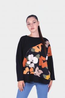 Bluza neagra din bumbac cu imprimeu floral