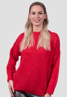 Pulover tricotat, rosu, oversize