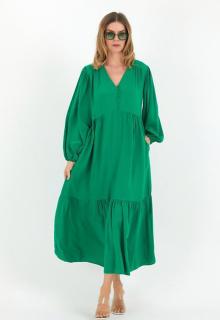 Rochie din vascoza,verde, maxi cu maneci lungi bufante