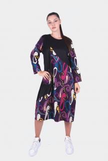 Rochie lunga neagra cu imprimeu multicolor