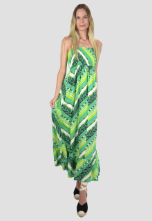 Rochie maxi, verde fara bretele cu imprimeu geometric