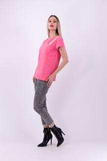 Tricou roz SATURDAY cu detalii argintii