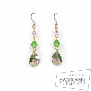 Cercei Drop PurpleGreen, argint placat cu aur