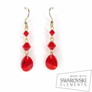 Cercei Drop Red, argint placat cu aur