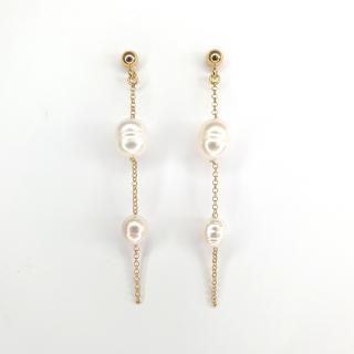 Cercei Golden Long Pearls, argint placat cu aur