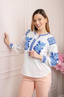 Bluza alba cu motiv floral albastru Angelina 02