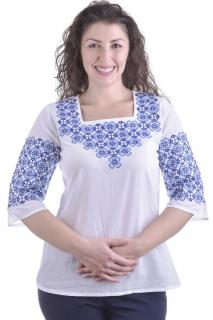 Bluza alba cu motiv floral albastru Ariana 01