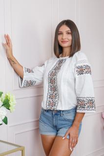 Bluza alba cu motiv floral crem Geanina