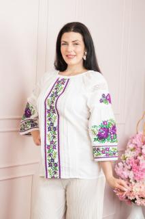 Bluza alba cu motiv floral mov Francesca 07