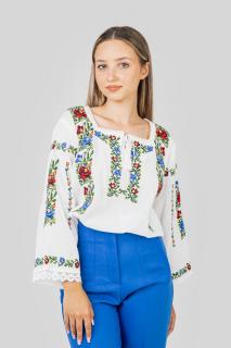 Bluza alba cu motiv floral multicolor Dalia 03 - maneca lunga