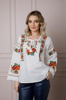 Bluza alba cu motiv floral multicolor Emanuela