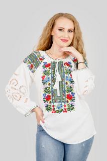 Bluza alba cu motiv floral multicolor Simona 01 - maneca lunga