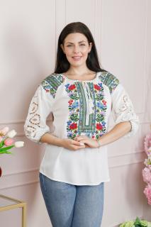 Bluza alba cu motiv floral multicolor Simona 01 - maneca scurta