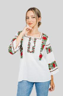 Bluza alba cu motiv floral rosu Anais