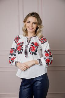 Bluza alba cu motiv floral rosu Angelina 01