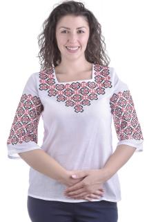 Bluza alba cu motiv floral rosu Ariana 02